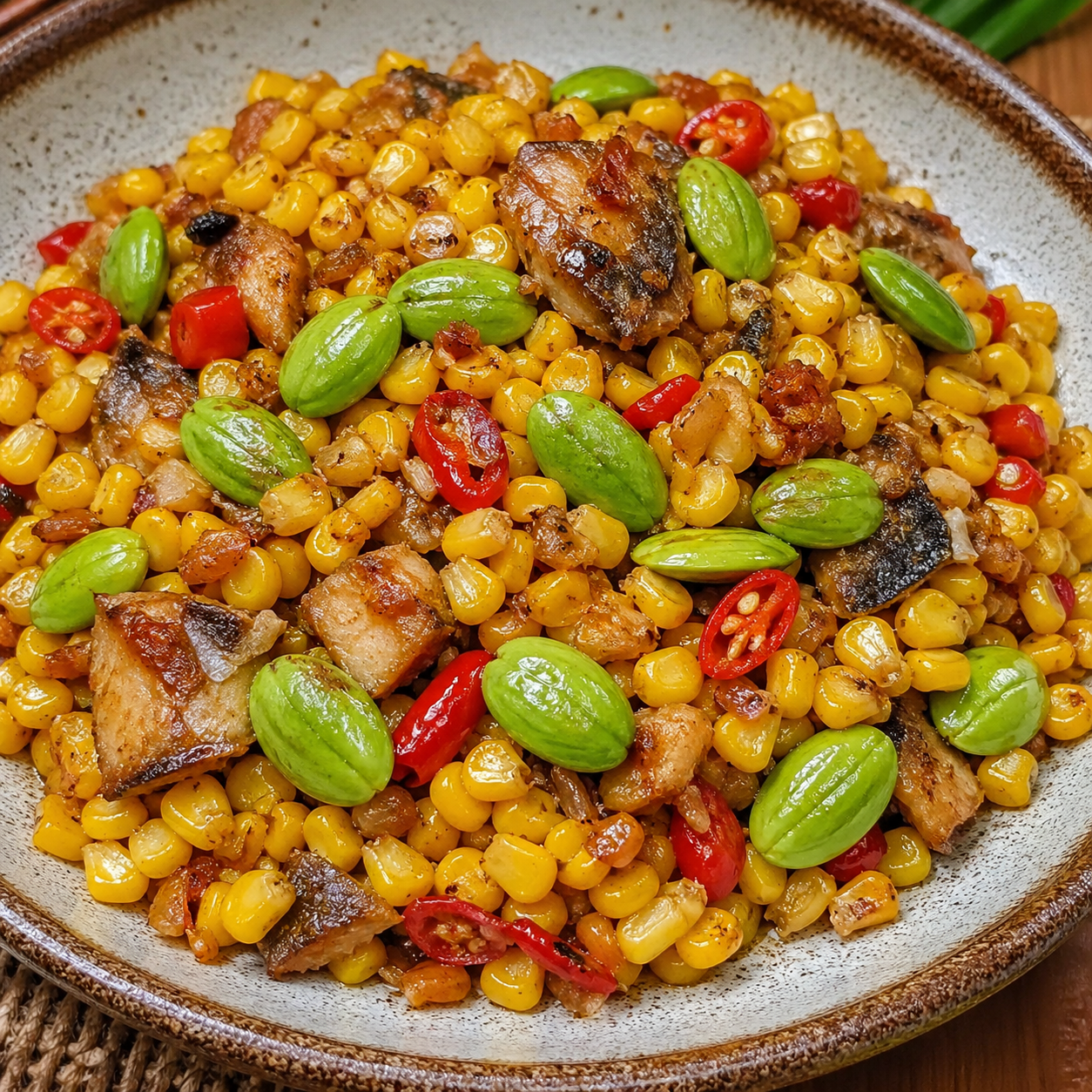 Tumis Jagung Peda Pete Kedai Tiga Nyonya